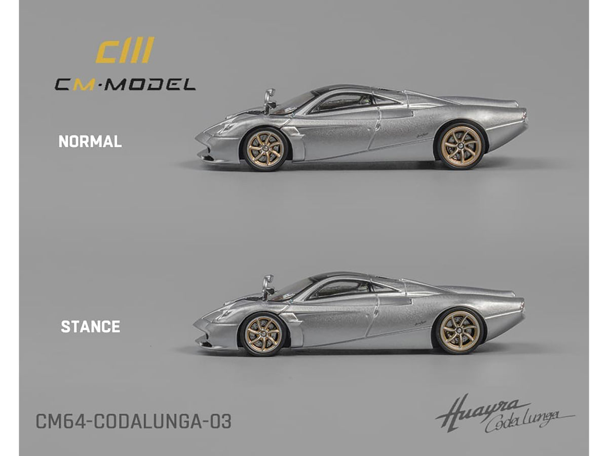 Pagani Huayra Codalunga Silver Metallic with Sunroof and Extra Wheels 1/64 Diecast Model Car
