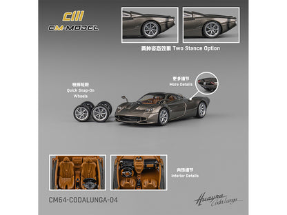Pagani Huayra Codalunga Gun Metal Gray Metallic with Sunroof and Extra Wheels 1/64 Diecast Model Car