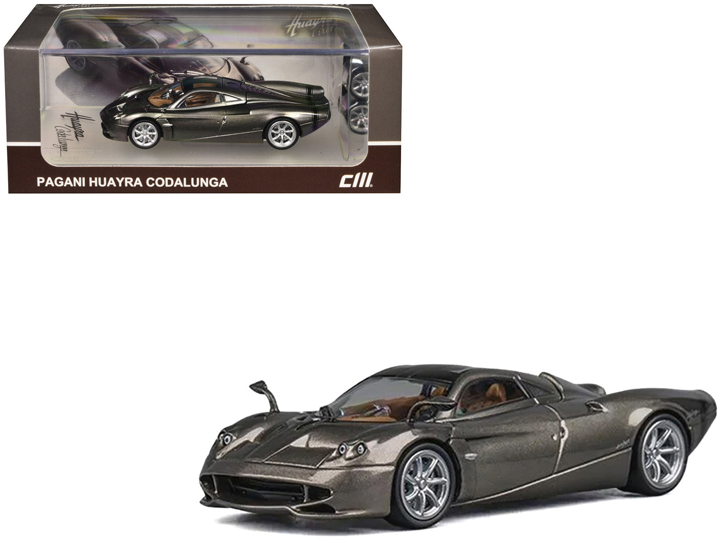 Pagani Huayra Codalunga Gun Metal Gray Metallic with Sunroof and Extra Wheels 1/64 Diecast Model Car