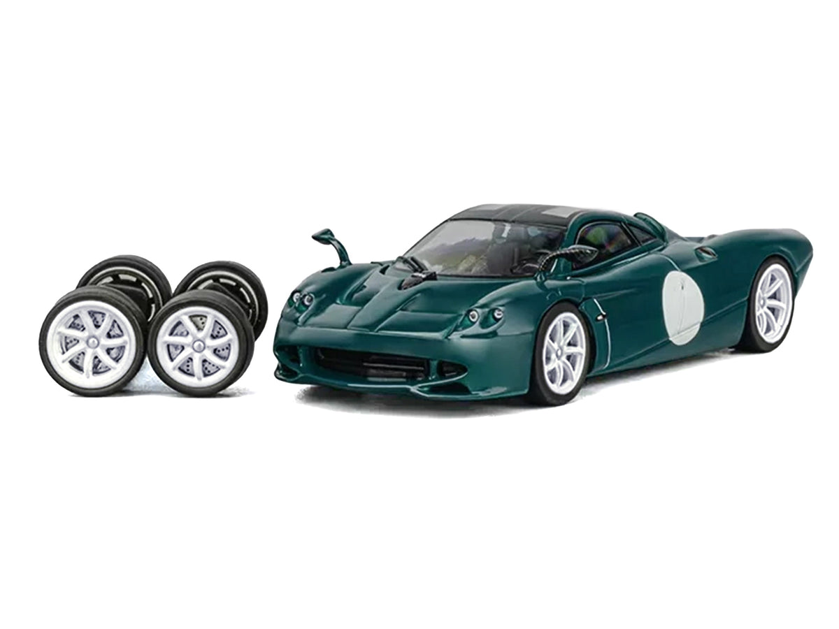 Pagani Huayra Codalunga Green with Sunroof and Extra Wheels 1/64 Diecast Model Car