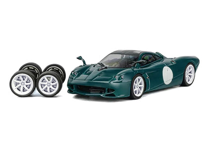 Pagani Huayra Codalunga Green with Sunroof and Extra Wheels 1/64 Diecast Model Car