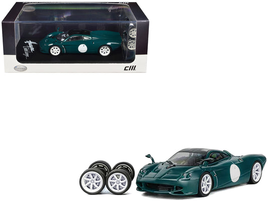 Pagani Huayra Codalunga Green with Sunroof and Extra Wheels 1/64 Diecast Model Car