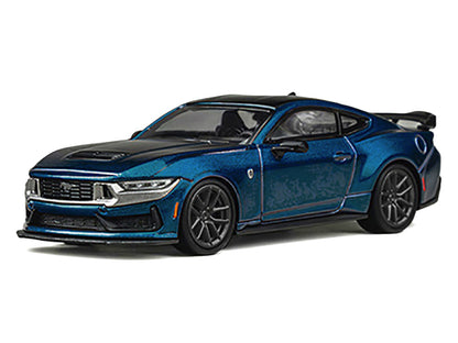 Ford Mustang Dark Horse Blue Metallic with Matt Black Hood and Black Top 1/64 Diecast Model Car