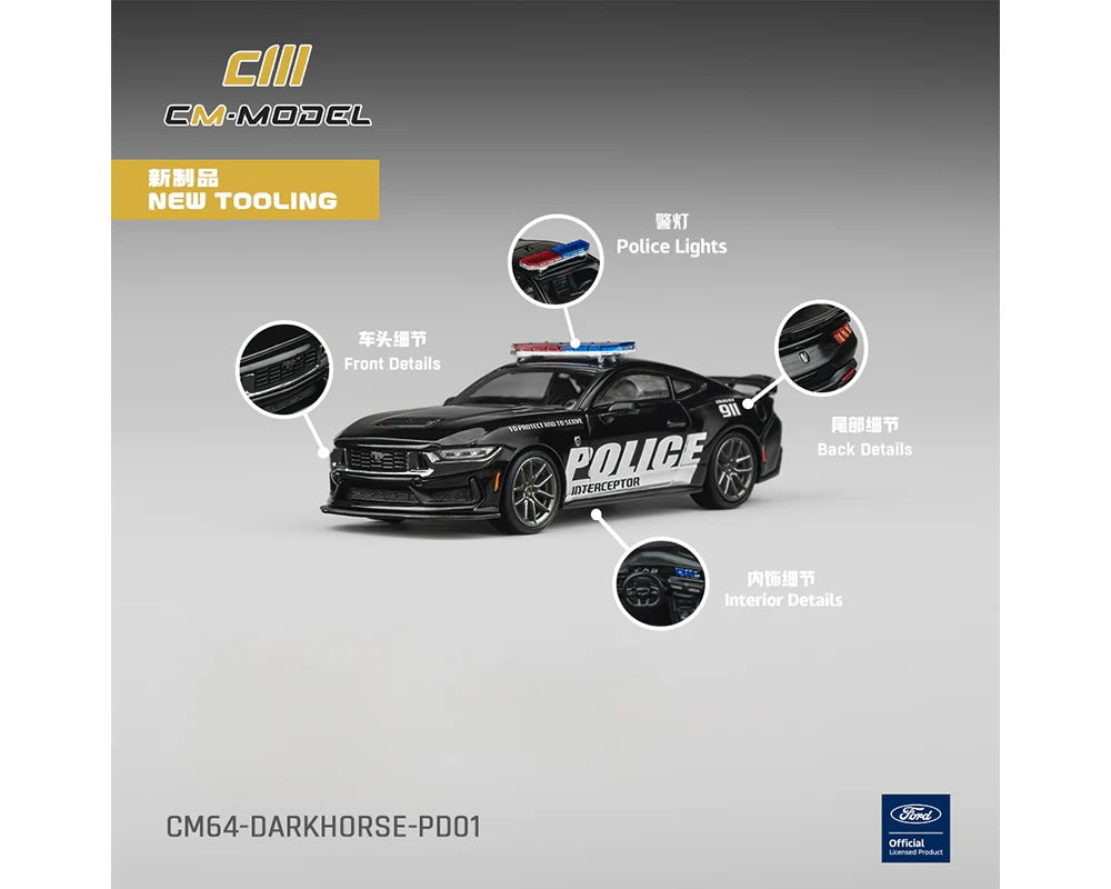 Ford Mustang Dark Horse "Police Interceptor" Black 1/64 Diecast Model Car
