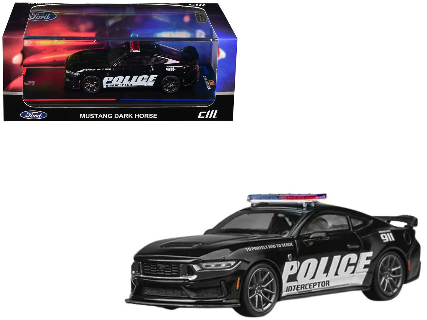 Ford Mustang Dark Horse "Police Interceptor" Black 1/64 Diecast Model Car