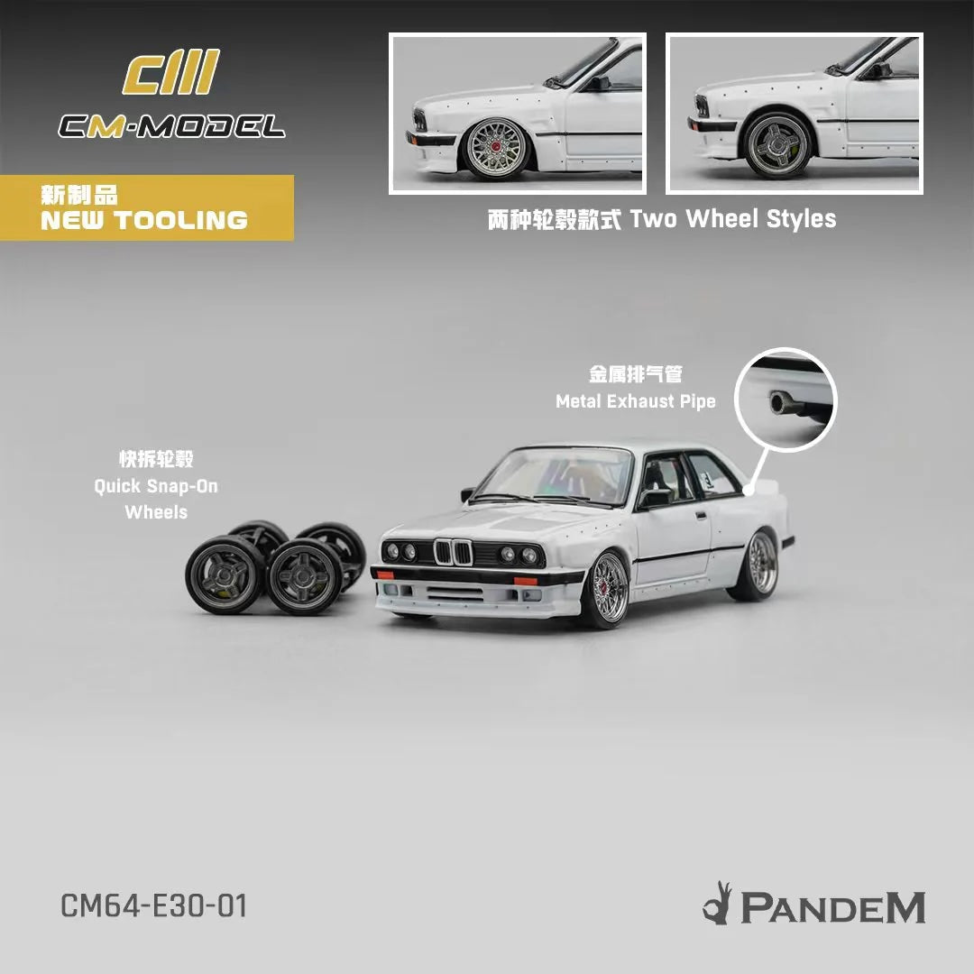 Pandem E30 V1 White with Extra Wheels 1/64 Diecast Model Car