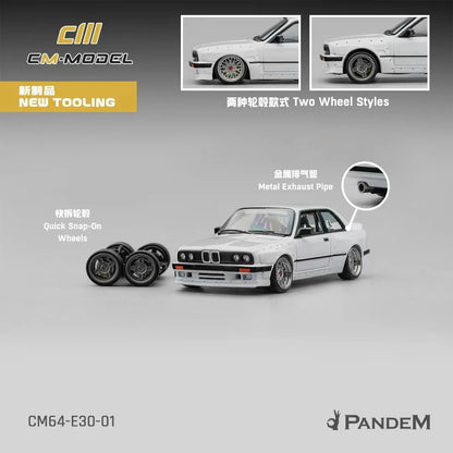 Pandem E30 V1 White with Extra Wheels 1/64 Diecast Model Car