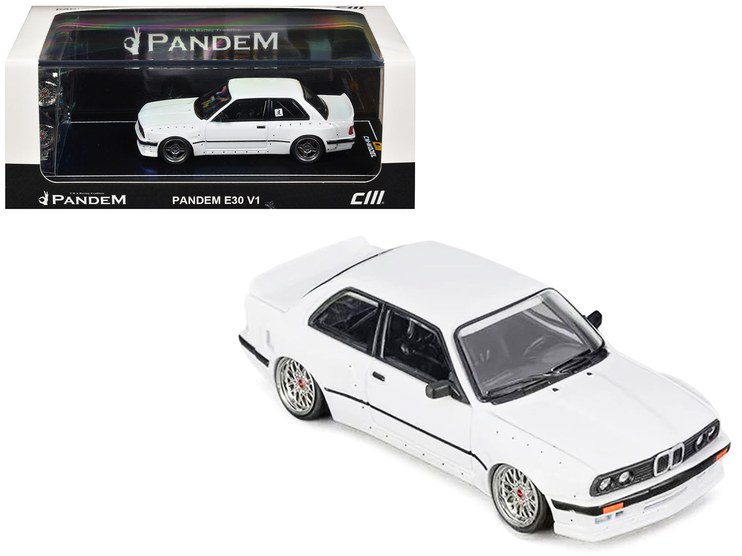 Pandem E30 V1 White with Extra Wheels 1/64 Diecast Model Car