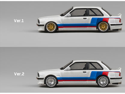 Pandem E30 V1 White with Stripes and Extra Wheels 1/64 Diecast Model Car