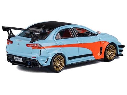 Mitsubishi Lancer Evolution X Varis RHD (Right Hand Drive) Light Blue with Black Top and Orange Stripes 1/64 Diecast Model Car