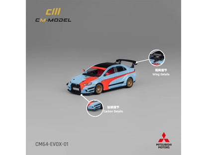 Mitsubishi Lancer Evolution X Varis RHD (Right Hand Drive) Light Blue with Black Top and Orange Stripes 1/64 Diecast Model Car