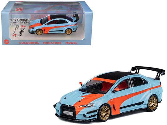 Mitsubishi Lancer Evolution X Varis RHD (Right Hand Drive) Light Blue with Black Top and Orange Stripes 1/64 Diecast Model Car