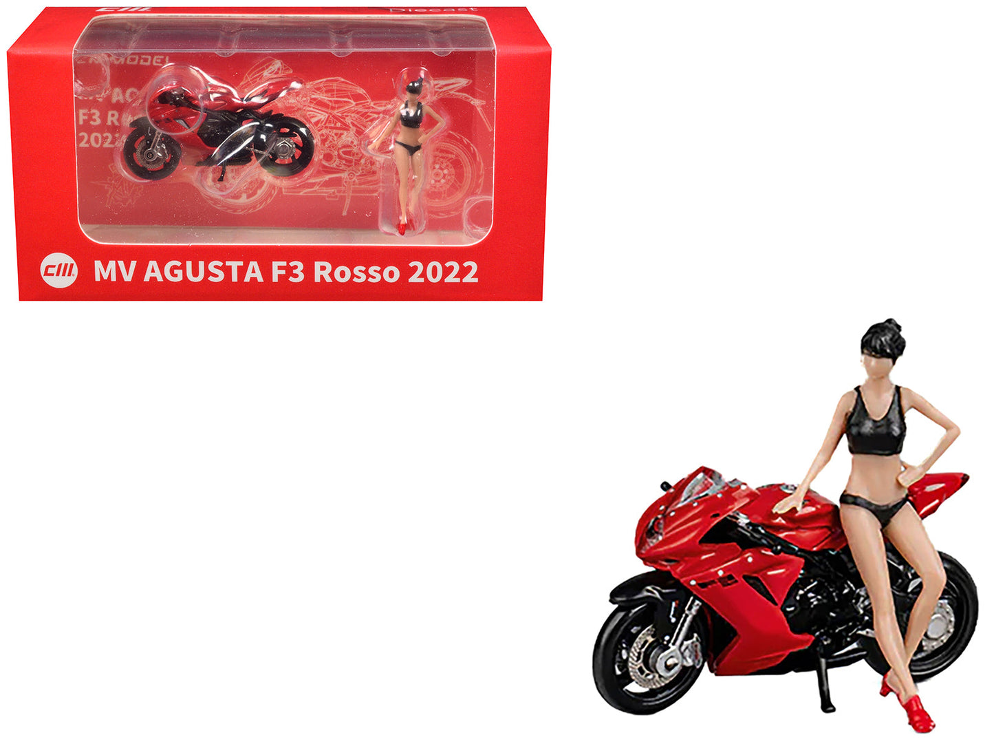 2022 MV Agusta F3 Rosso Motorcycle Red with Figure 1/64 Diecast Model