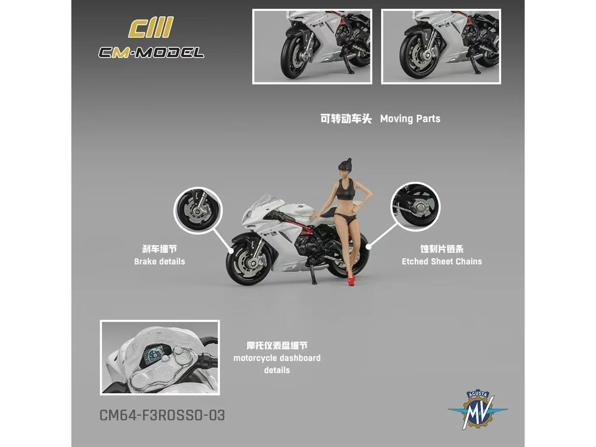 2022 MV Agusta F3 Rosso Motorcycle White with Figure 1/64 Diecast Model Car