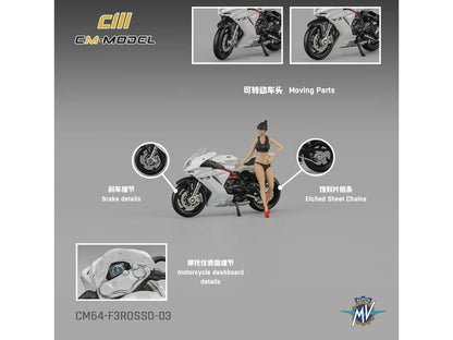 2022 MV Agusta F3 Rosso Motorcycle White with Figure 1/64 Diecast Model Car