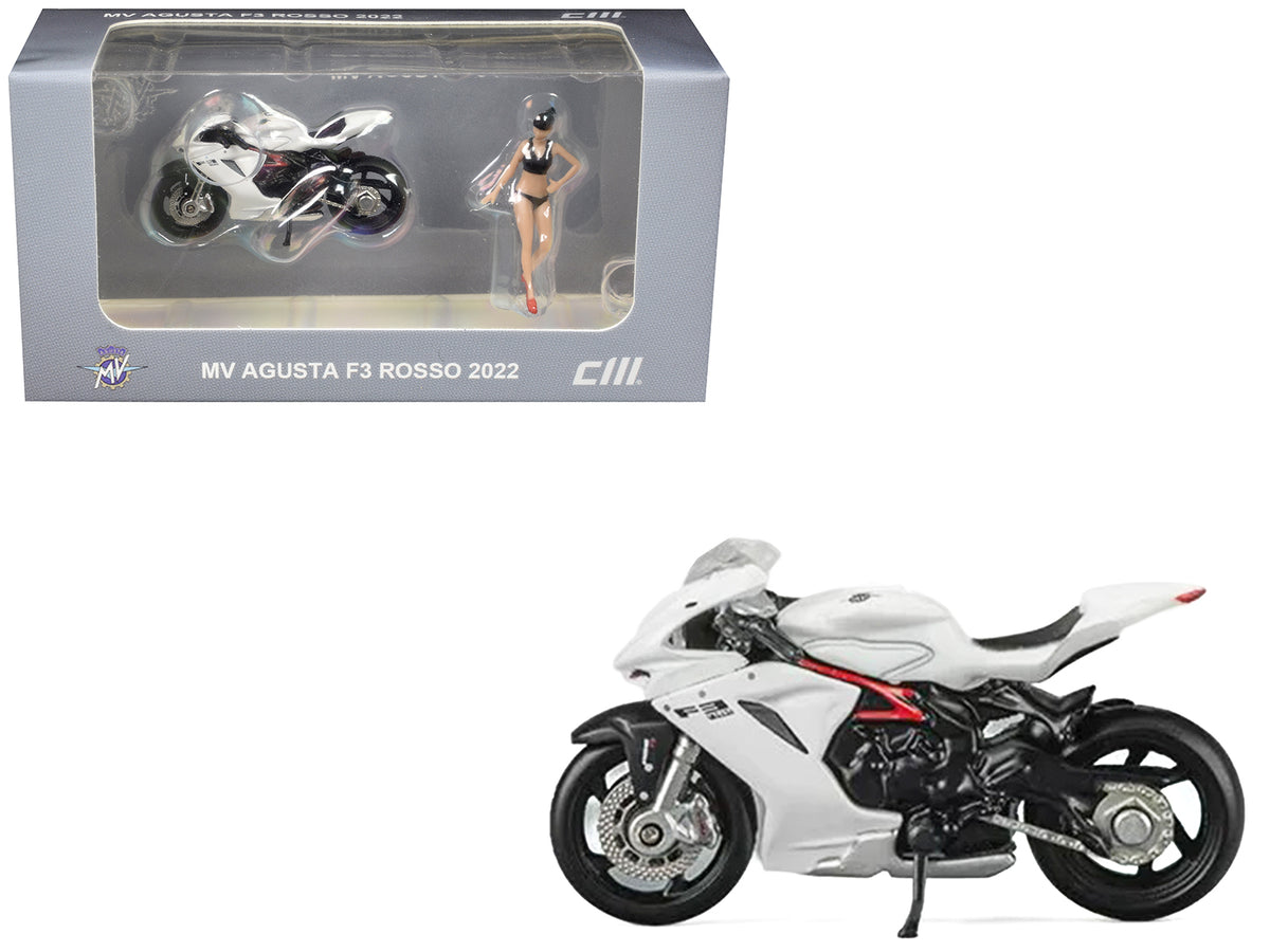 2022 MV Agusta F3 Rosso Motorcycle White with Figure 1/64 Diecast Model Car