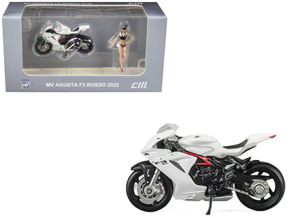 2022 MV Agusta F3 Rosso Motorcycle White with Figure 1/64 Diecast Model Car
