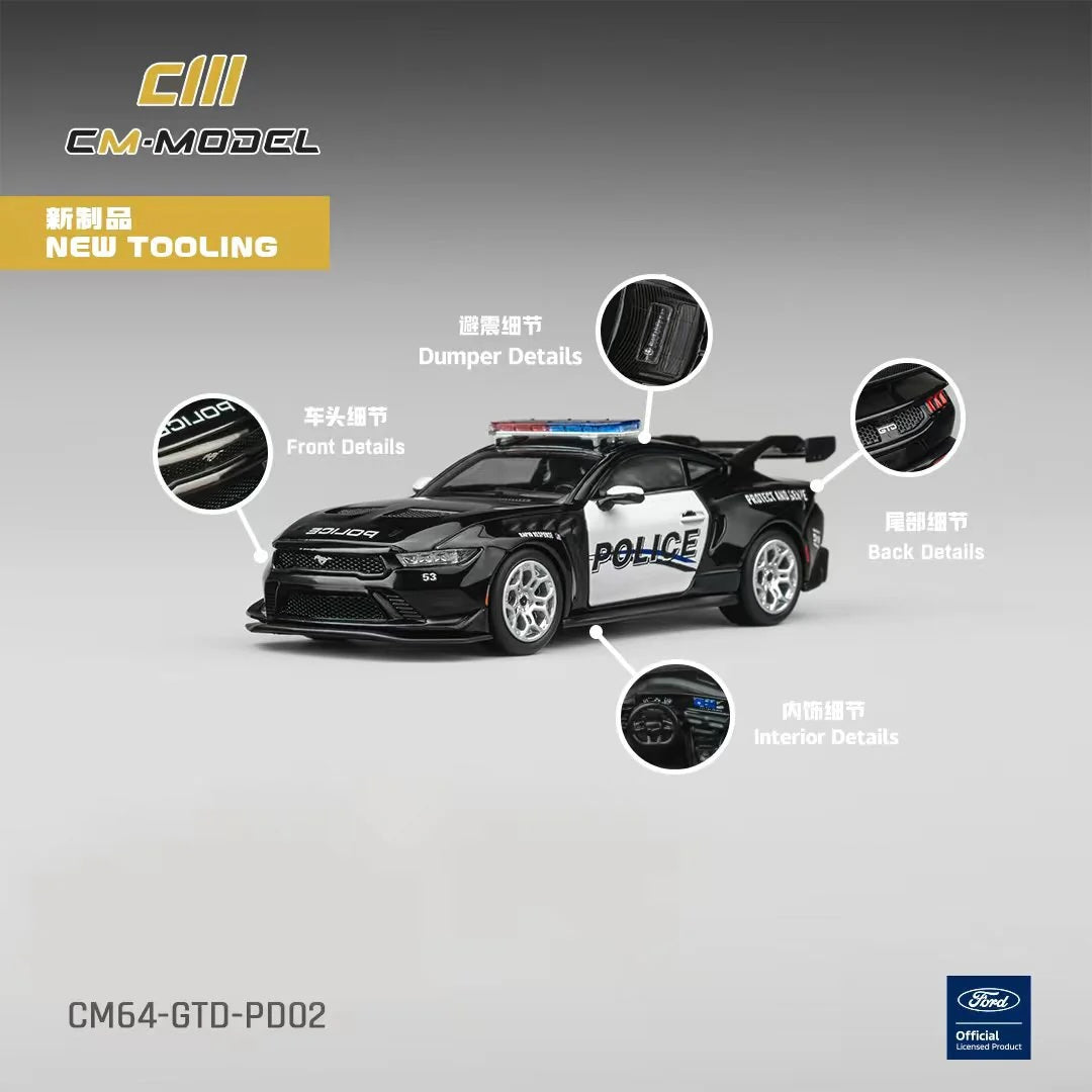 Ford Mustang GTD "Police" Black and White 1/64 Diecast Model Car