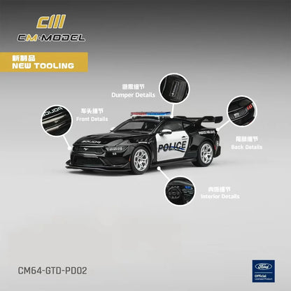 Ford Mustang GTD "Police" Black and White 1/64 Diecast Model Car