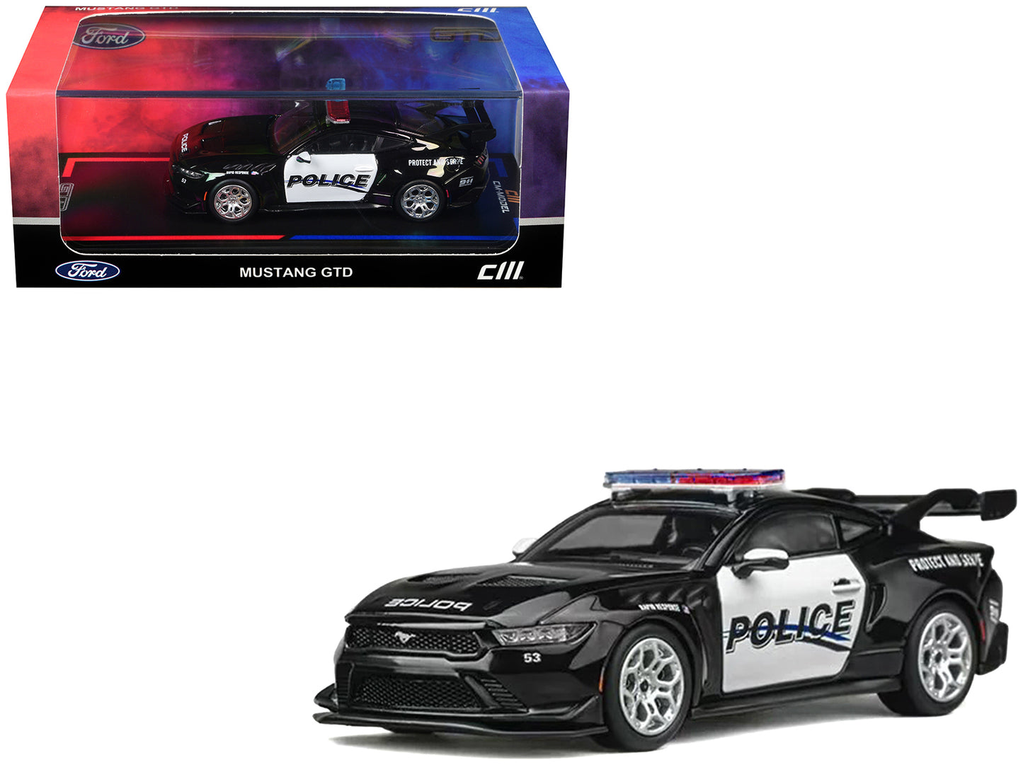 Ford Mustang GTD "Police" Black and White 1/64 Diecast Model Car