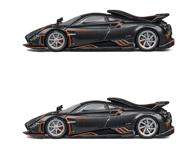 Pagani Imola Dark Gray Metallic with Carbon and Orange Accents with Extra Wheels 1/64 Diecast Model Car