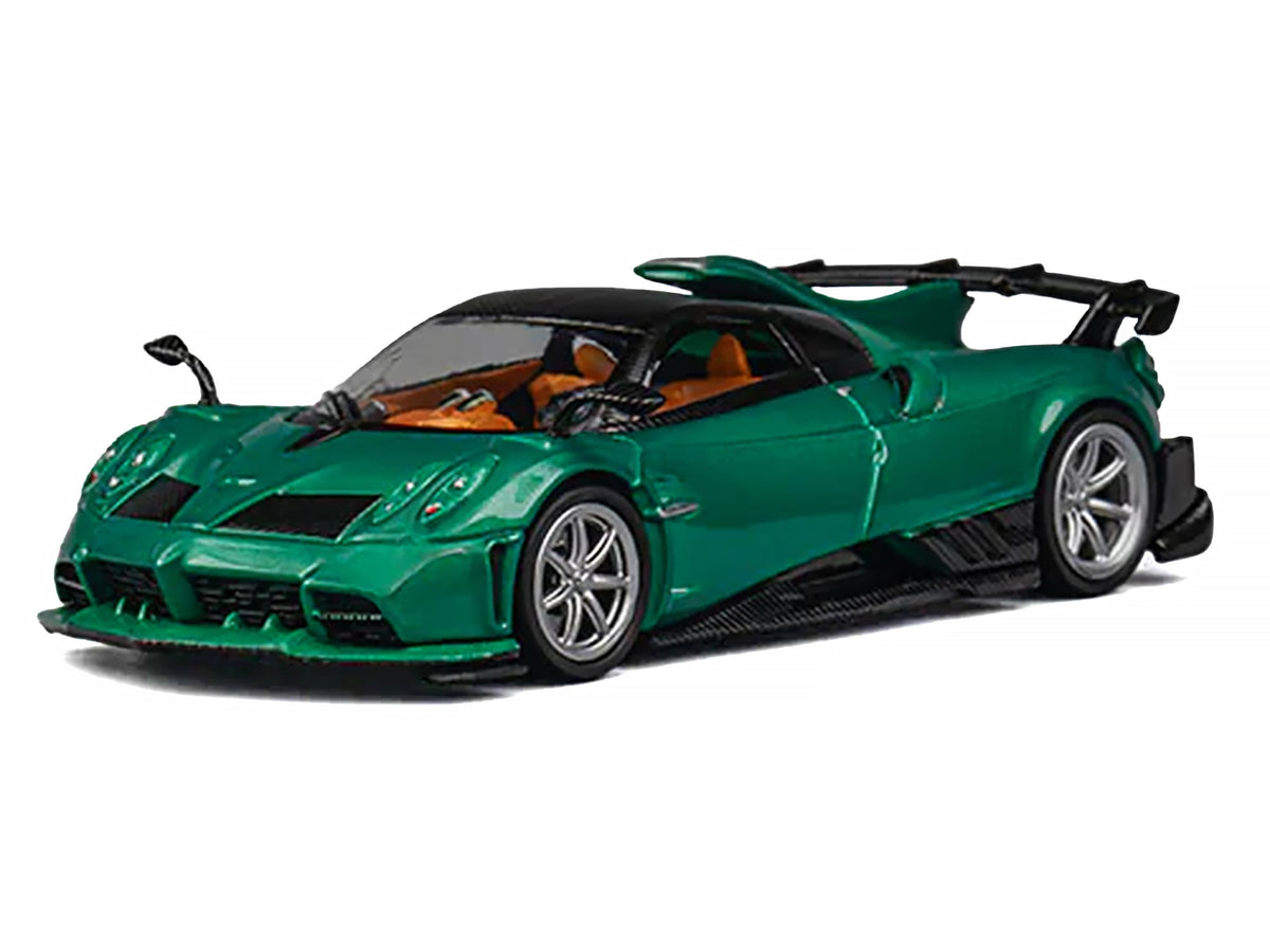 Pagani Imola Emerald Green Metallic with Carbon Top and Extra Wheels 1/64 Diecast Model Car