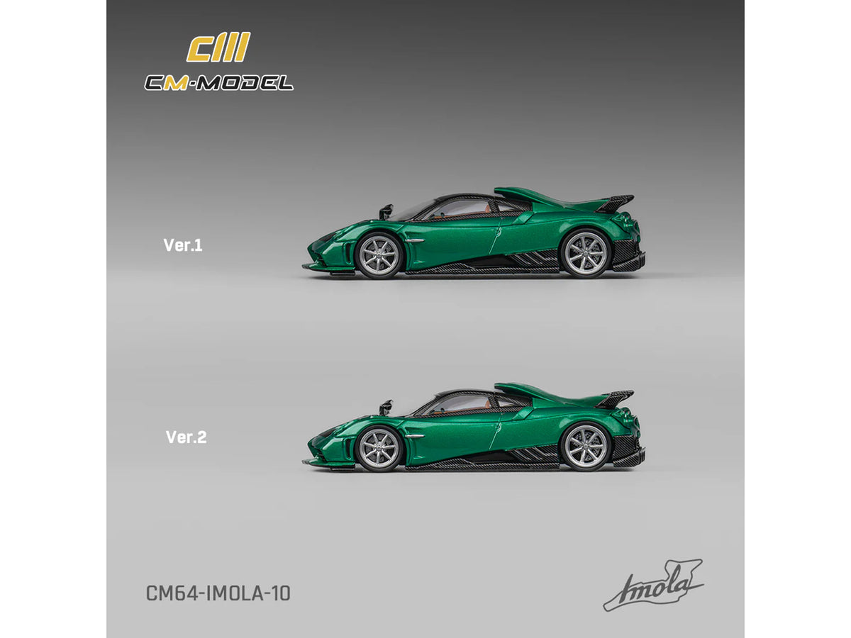 Pagani Imola Emerald Green Metallic with Carbon Top and Extra Wheels 1/64 Diecast Model Car