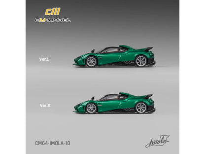 Pagani Imola Emerald Green Metallic with Carbon Top and Extra Wheels 1/64 Diecast Model Car