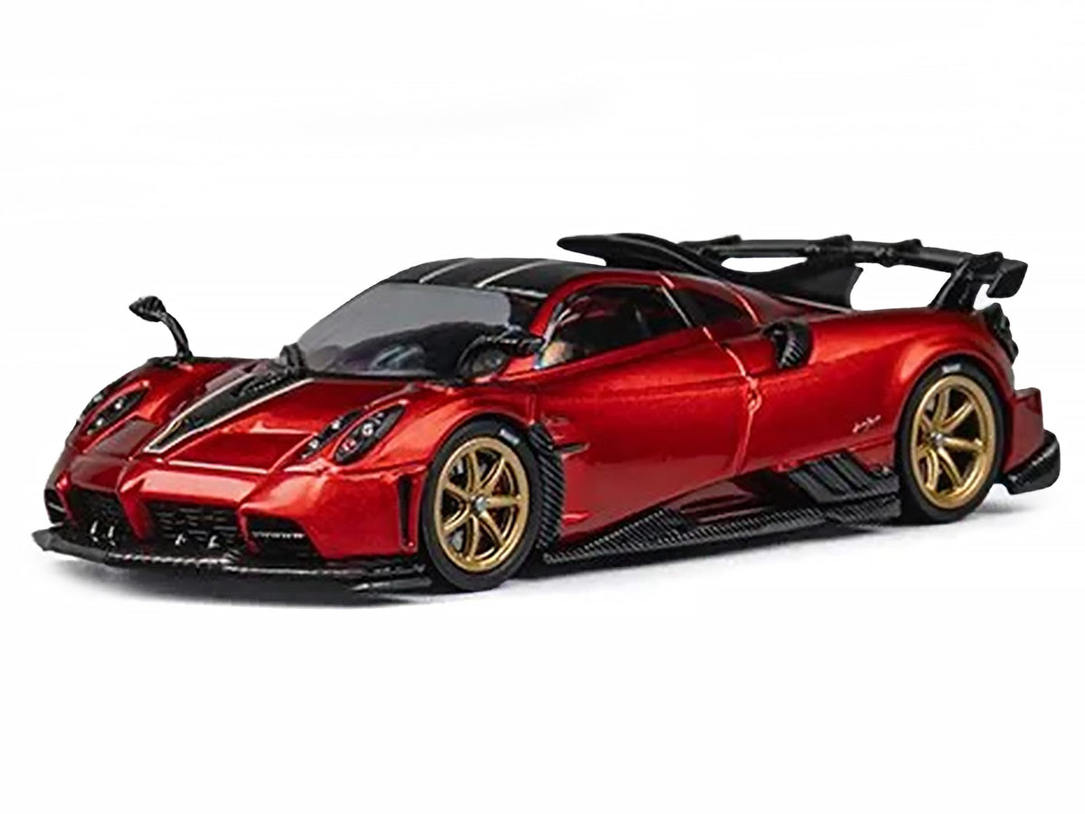 Pagani Imola Red Metallic with Carbon Top and Stripes with Extra Wheels 1/64 Diecast Model Car