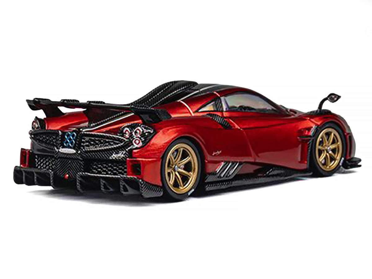 Pagani Imola Red Metallic with Carbon Top and Stripes with Extra Wheels 1/64 Diecast Model Car