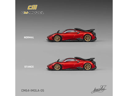 Pagani Imola Red Metallic with Carbon Top and Stripes with Extra Wheels 1/64 Diecast Model Car