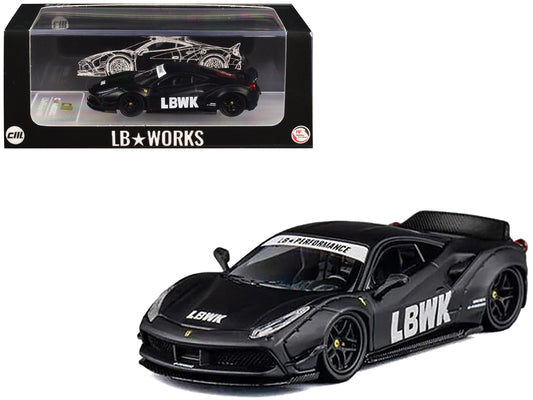 LB Works 488 "LBWK" Matt Black 1/64 Diecast Model Car