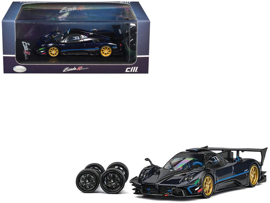 Pagani Zonda Revolucion Dark Blue Metallic and Carbon with Extra Wheels 1/64 Diecast Model Car