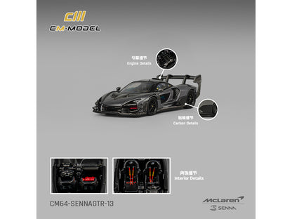 McLaren Senna GTR Dark Gray Metallic with Carbon Hood and Black Top 1/64 Diecast Model Car