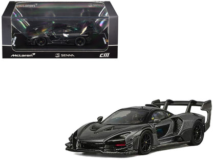 McLaren Senna GTR Dark Gray Metallic with Carbon Hood and Black Top 1/64 Diecast Model Car