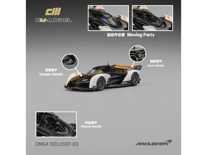 McLaren Solus GT #91 Black and White with Orange Accents 1/64 Diecast Model Car