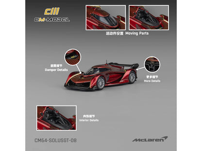 McLaren Solus GT Wine Red Metallic with Gold Stripes 1/64 Diecast Model Car