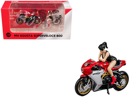 MV Agusta Superveloce 800 Motorcycle Red and Silver with Figure 1/64 Diecast Model