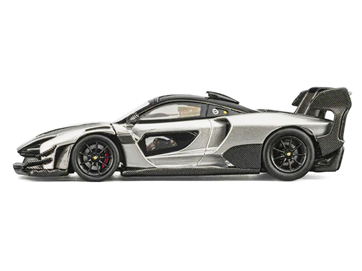 McLaren Senna GTR Silver Gray Metallic with Carbon Hood and Black Top 1/64 Diecast Model Car