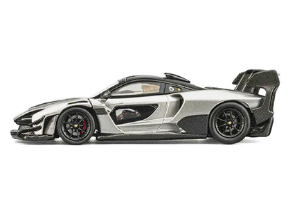 McLaren Senna GTR Silver Gray Metallic with Carbon Hood and Black Top 1/64 Diecast Model Car