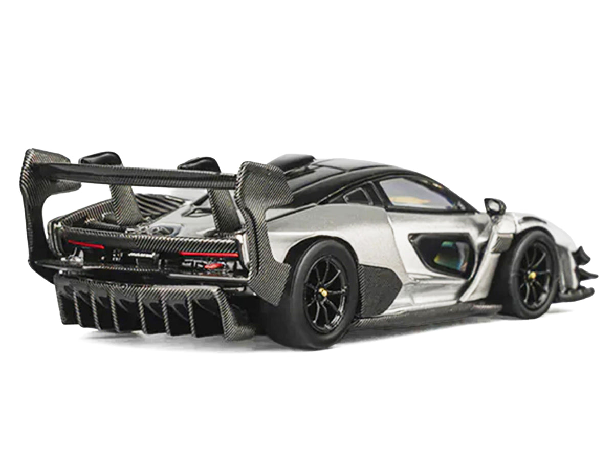 McLaren Senna GTR Silver Gray Metallic with Carbon Hood and Black Top 1/64 Diecast Model Car