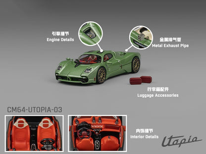 Pagani Utopia Green Metallic 1/64 Diecast Model Car