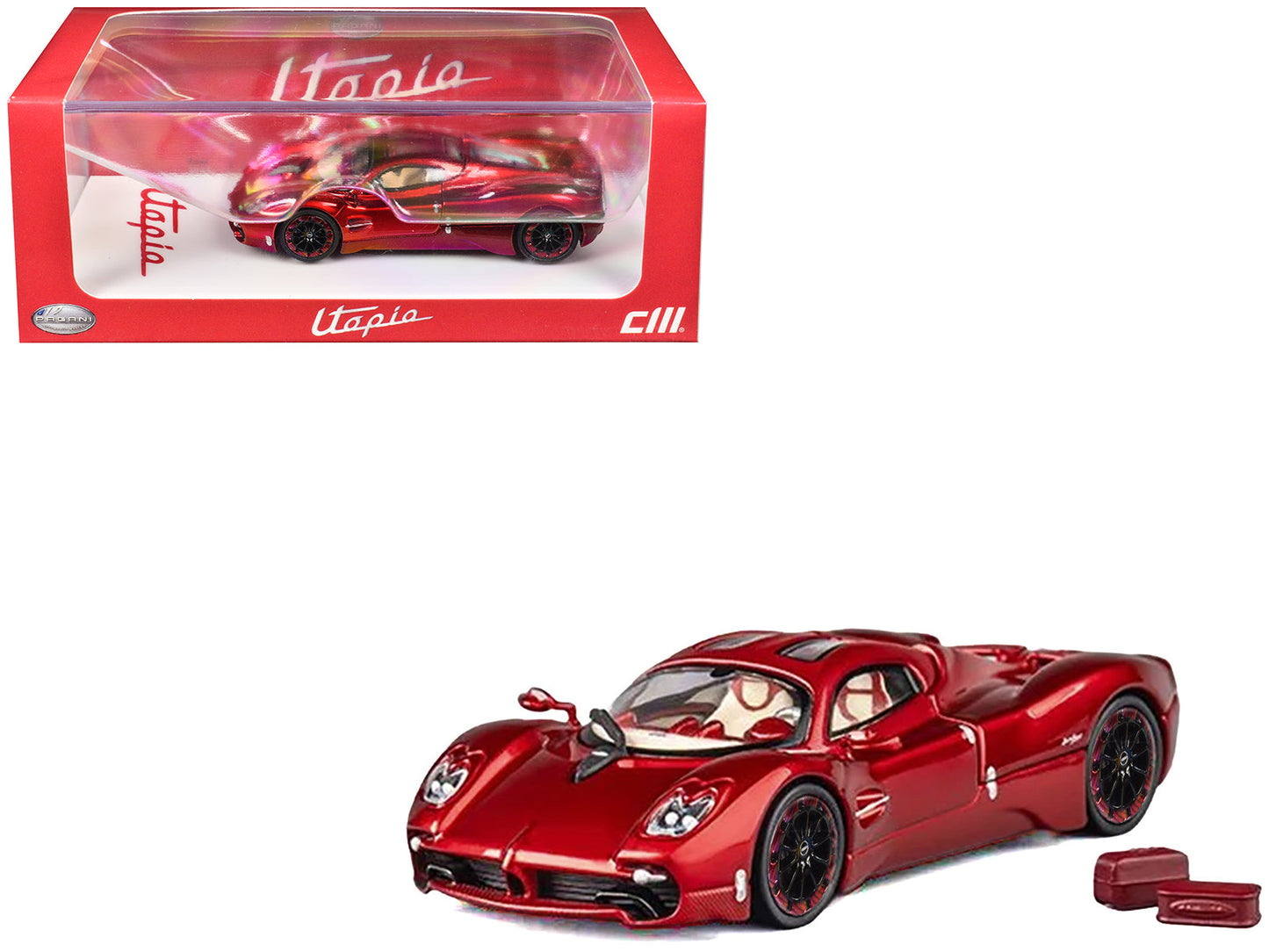 Pagani Utopia Red Metallic with Red Carbon Top 1/64 Diecast Model Car