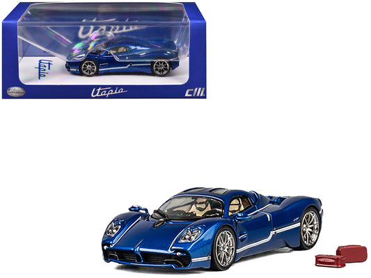 Pagani Utopia Blue Metallic with White Stripes 1/64 Diecast Model Car