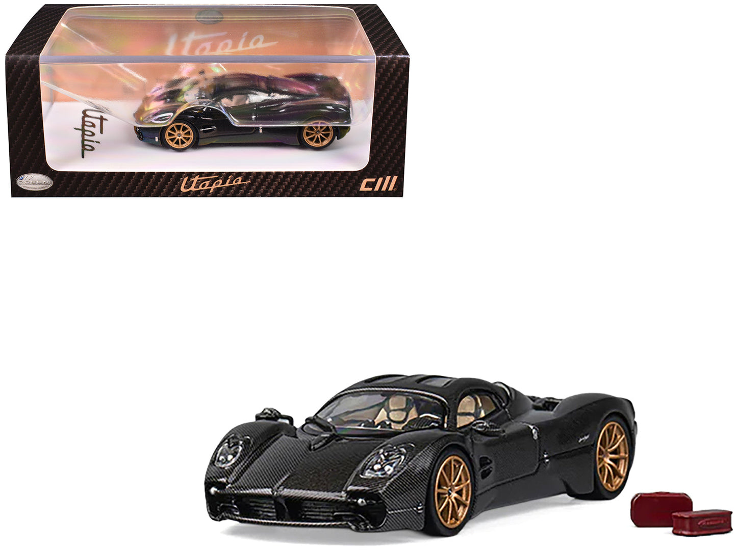 Pagani Utopia Full Carbon with Gold Wheels 1/64 Diecast Model Car