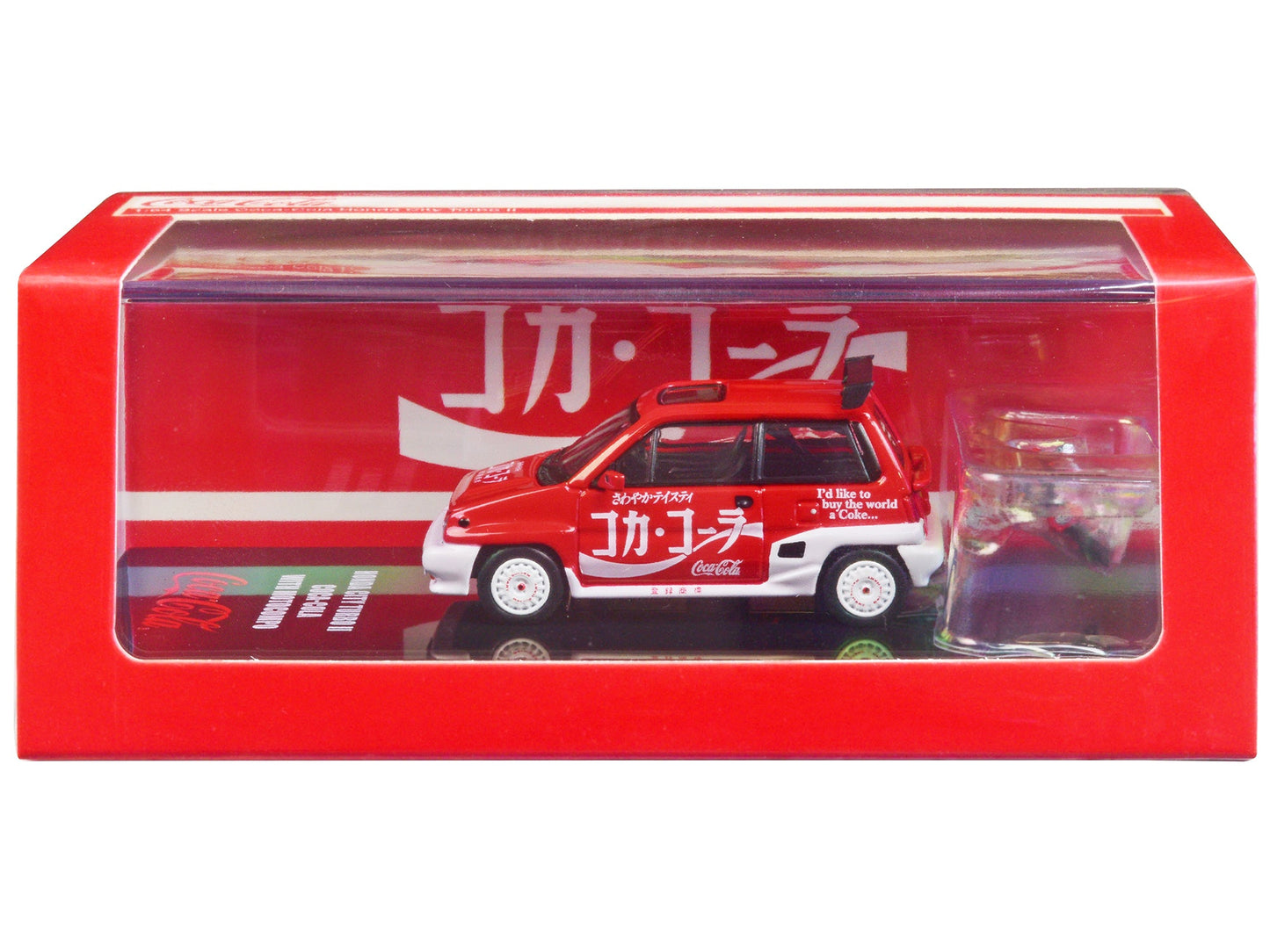 Honda City Turbo II RHD (Right Hand Drive) Red and White "Coca-Cola" with Honda Motocompo Scooter 1/64 Diecast Model Car