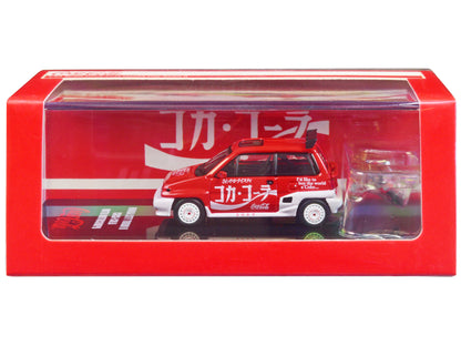 Honda City Turbo II RHD (Right Hand Drive) Red and White "Coca-Cola" with Honda Motocompo Scooter 1/64 Diecast Model Car
