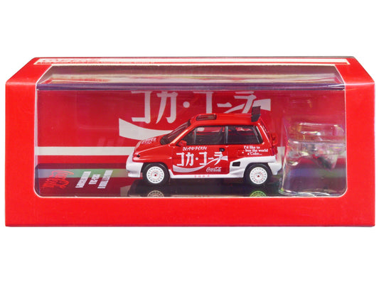 Honda City Turbo II RHD (Right Hand Drive) Red and White "Coca-Cola" with Honda Motocompo Scooter 1/64 Diecast Model Car