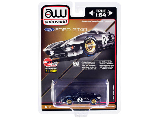 1966 Ford GT40 RHD (Right Hand Drive) #2 Black with Silver Stripes Limited Edition to 3600 pieces Worldwide 1/64 Diecast Model Car