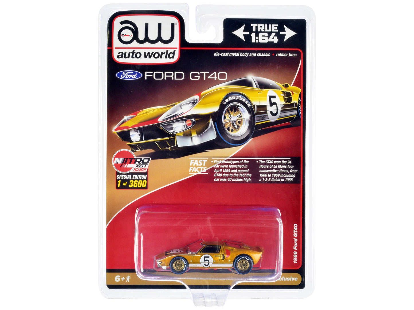 1966 Ford GT40 RHD (Right Hand Drive) #5 Gold with Graphics Limited Edition to 3600 pieces Worldwide 1/64 Diecast Model Car